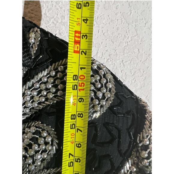 VTG Wayne Clark Silk Gown Evening Dress Womens Size L Black Silver Beaded 90s - Picture 11 of 12